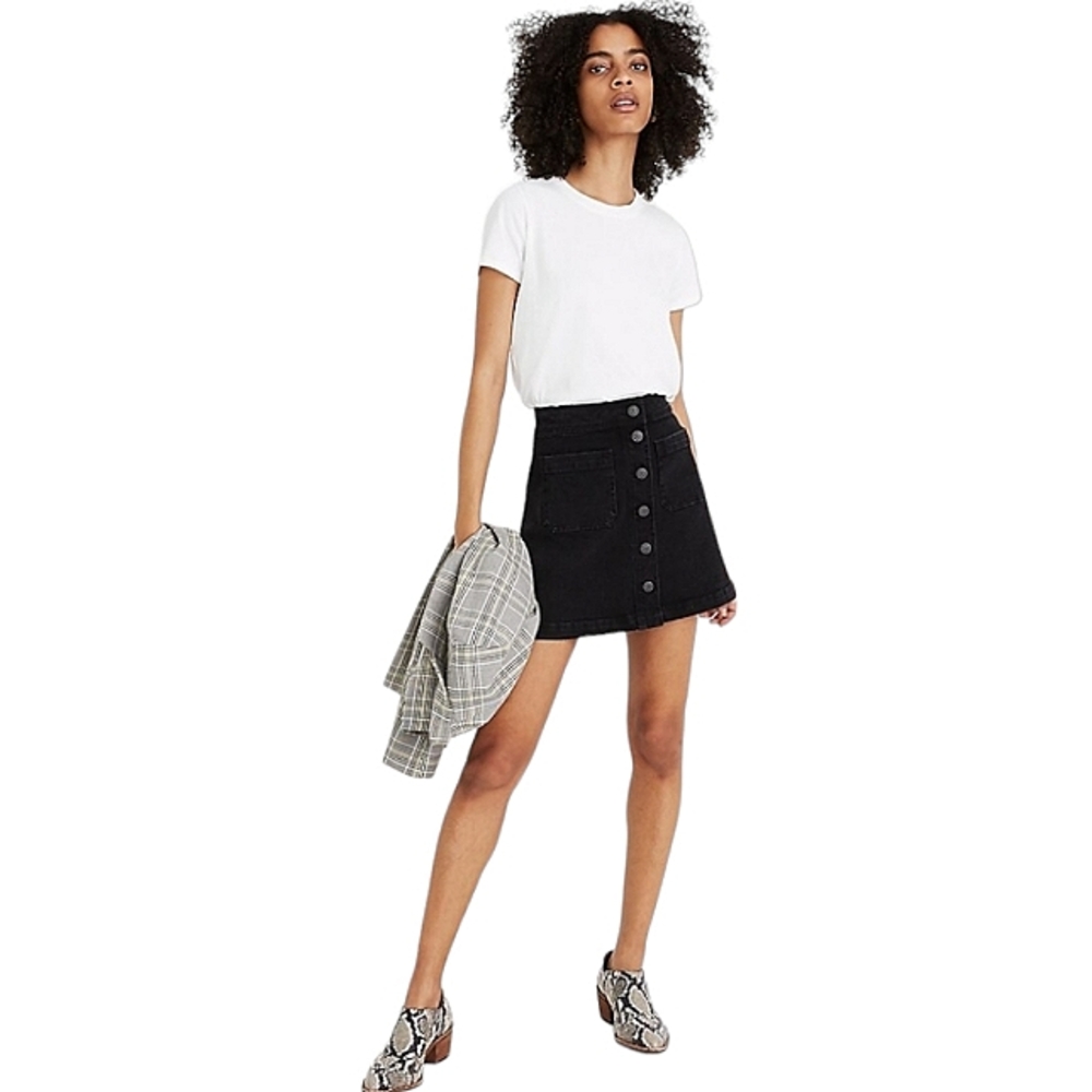 Madewell Stretch Denim A-Line Mini Skirt Patch Pocket Edition size 6 AB514